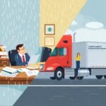 Illustration contrasting a stressed office worker and a calm compliance officer, representing FMCSA Clearinghouse Compliance.