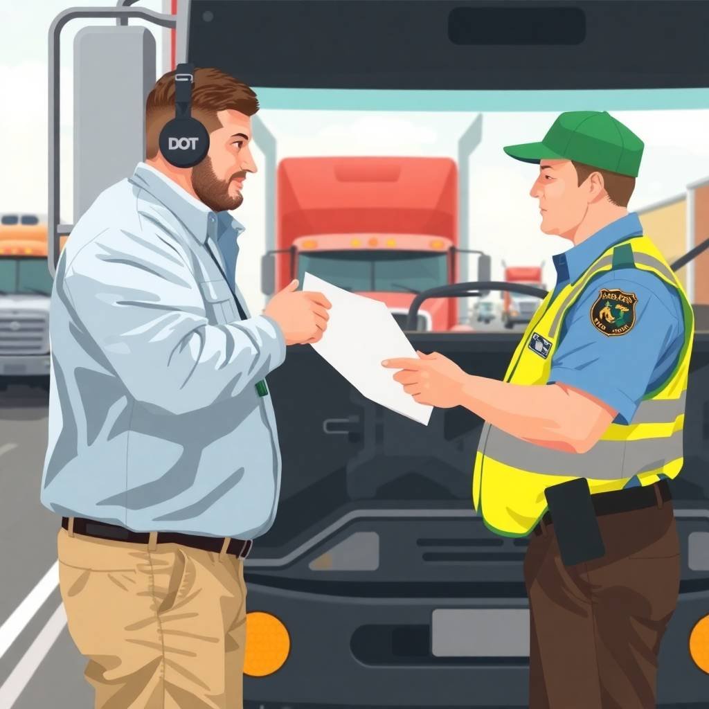 How to Correct FMCSA Violations during a DOT inspection where a truck driver hands documents to an officer