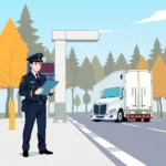 How to Maintain DOT Medical Certificate Compliance illustration with DOT officer and semi-truck