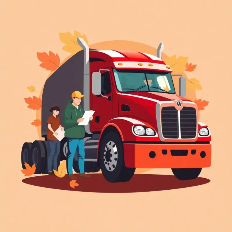 How to Maintain DOT Medical Certificate Compliance with truck driver and owner reviewing paperwork in autumn setting