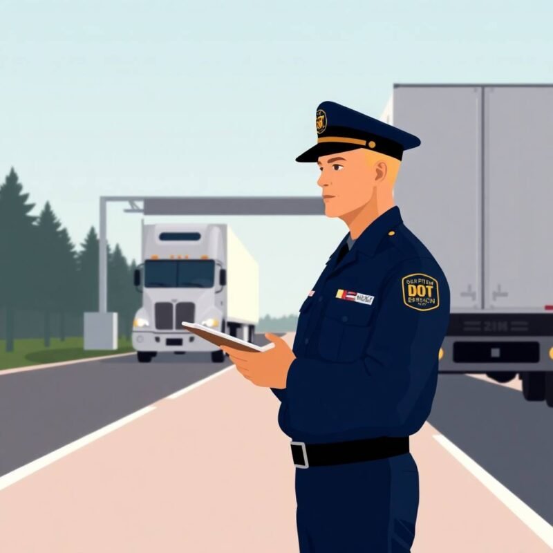 How to Maintain DOT Medical Certificate Compliance with officer monitoring trucks using tablet at weigh station
