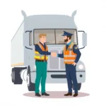 How to Maintain DOT Medical Certificate Compliance illustrated by truck driver and DOT officer shaking hands in front of semi-truck