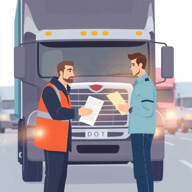 How to Maintain DOT Medical Certificate Compliance during roadside inspection with driver and DOT officer exchanging documents