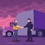 How to Maintain DOT Medical Certificate Compliance as a truck driver and DOT officer shake hands in the rain