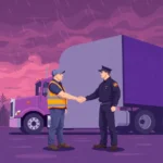 How to Maintain DOT Medical Certificate Compliance as a truck driver and DOT officer shake hands in the rain