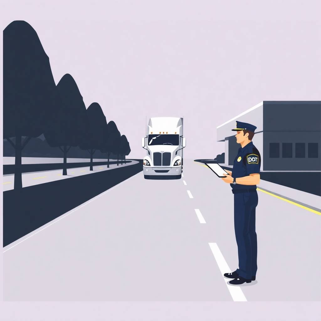 DOT officer stands near a weigh station inspecting a semi-truck — visual guide on how to prepare for a compliance review in trucking