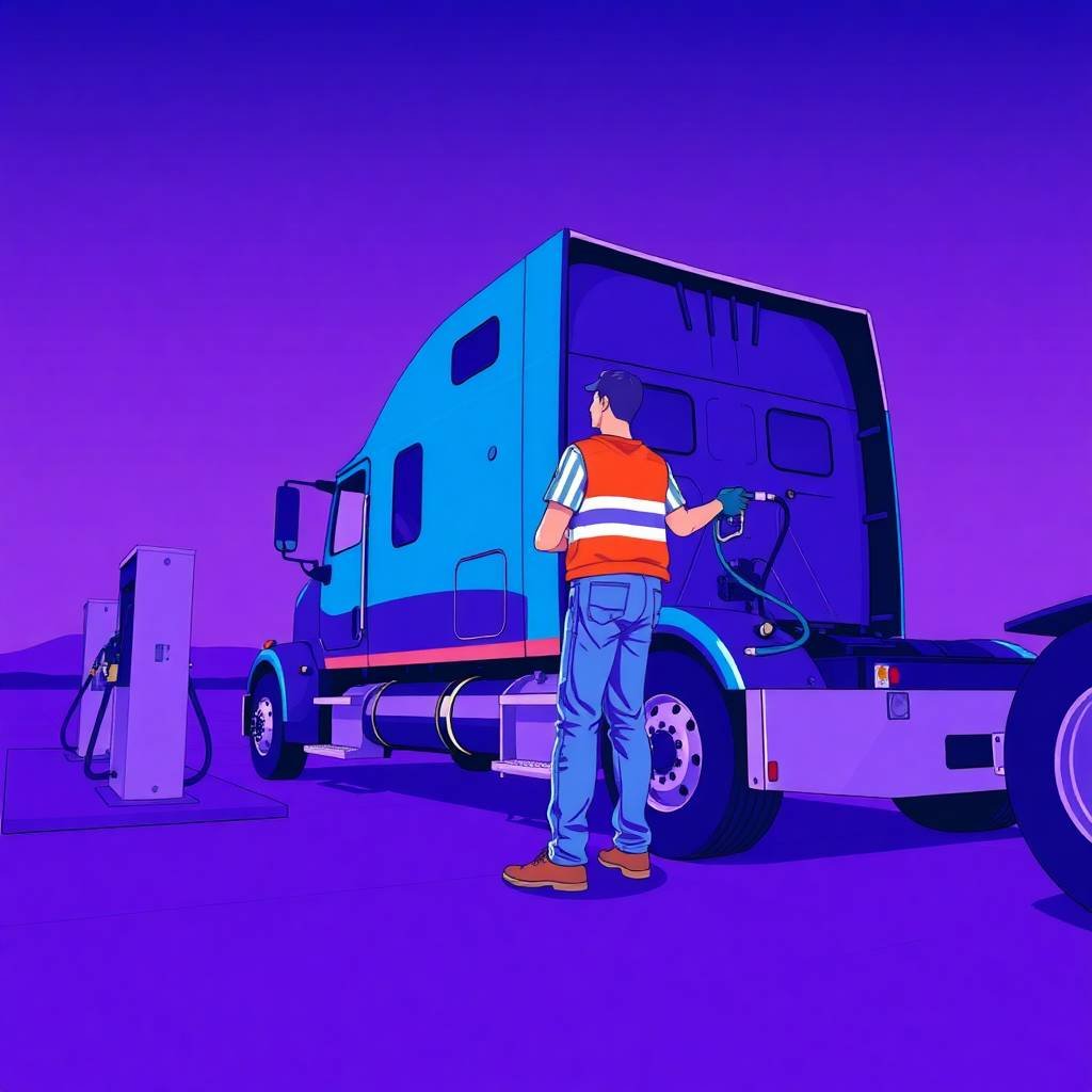 Truck driver fueling a semi-truck at a gas station — visual concept for how to prepare for a compliance review in transportation industry