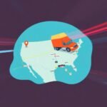 IFTA Filing Requirements illustrated with a vibrant map showing truck routes across the U.S. and Canada with key reporting points