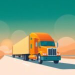 Interstate vs Intrastate Carrier Compliance depicted with a brightly colored semi-truck cruising down a desert highway
