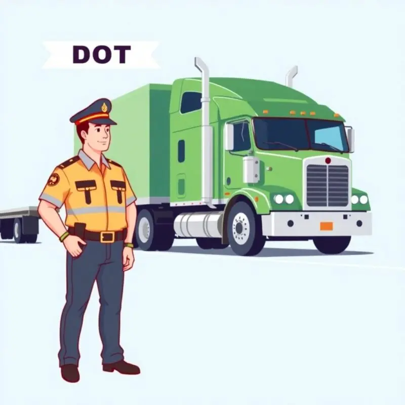 New Entrant Safety Audit Timeline illustrated with DOT officer inspecting a green semi-truck on a light background