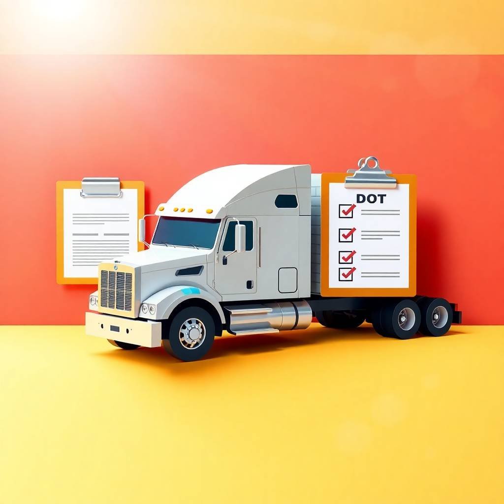 A clean white semi-truck next to DOT compliance checklists representing Pre-Employment DOT Drug Testing Requirements