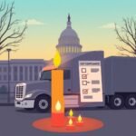 Semi-truck parked near the U.S. Capitol with DOT compliance checklist and candles highlighting Random DOT Drug Testing Requirements