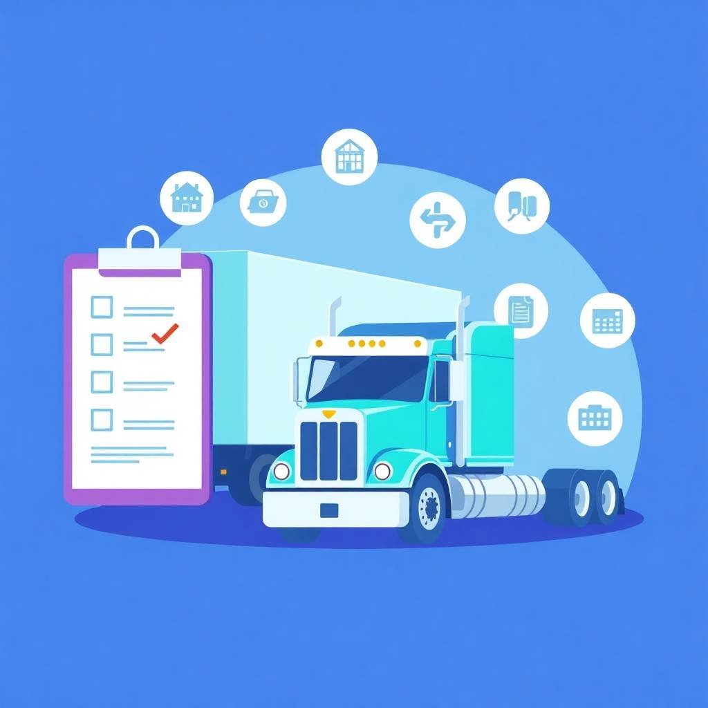 Illustration showing a truck and checklist representing Random DOT Drug Testing Requirements