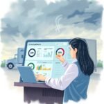 Trucking HR manager working on a digital driver qualification dashboard, ensuring compliance with UCR Filing Deadlines.
