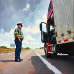 Roadside DOT officer inspecting semi-truck, illustrating Understanding HOS Rules for Drivers.