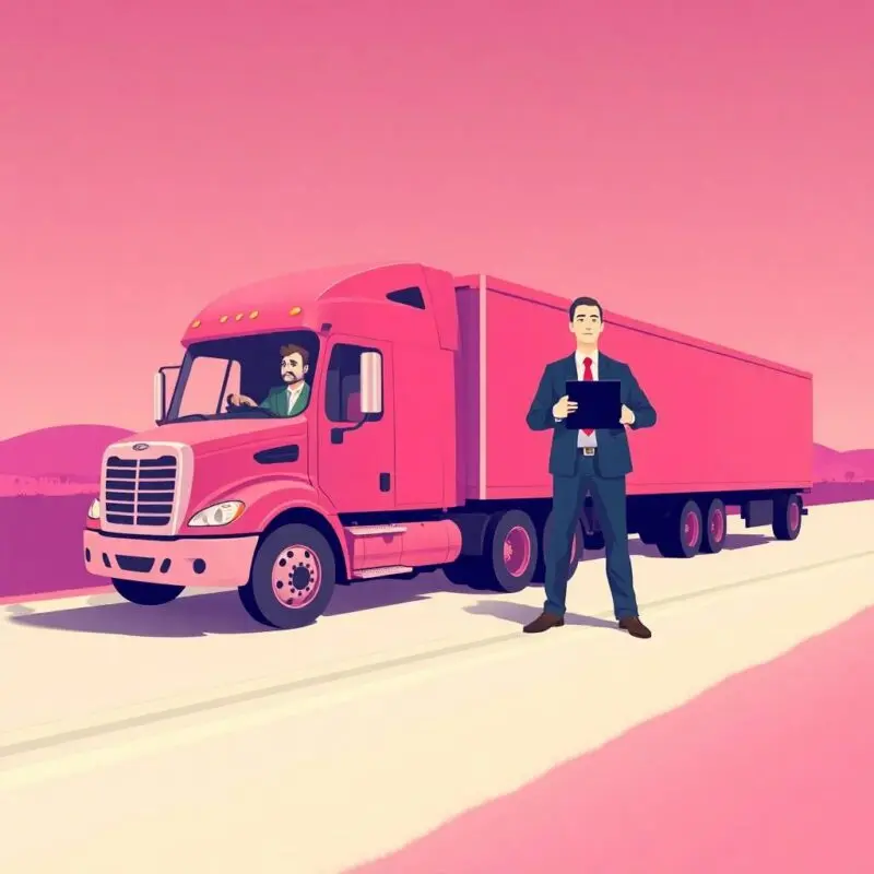 Flat illustration of a trucker and a fake compliance consultant, symbolizing FMCSA Account Scams.