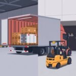 FMCSA Compliance Help for Owner-Operators visualized through a split-screen flat style illustration of a truck being loaded at a warehouse dock.