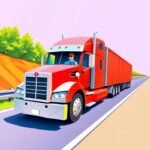 Origami-style illustration of a red semi-truck driving on a sunlit highway with a confident driver—ideal for encouraging visitors to Book Your Free Compliance Review Today.
