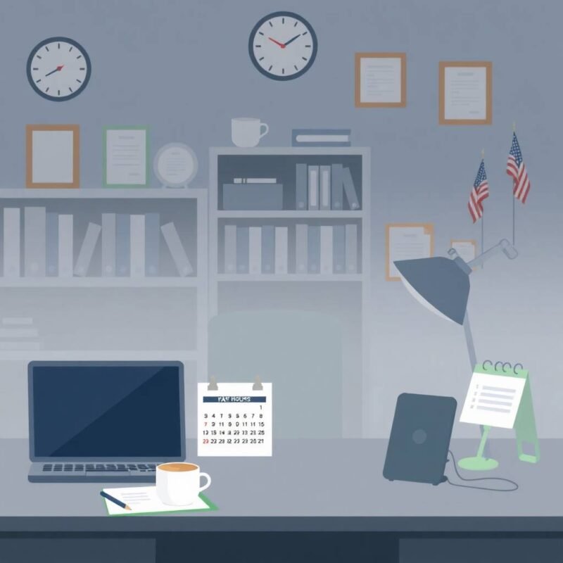 Flat style illustration of a compliance office used for a disclaimer section on FMCSA topics