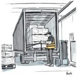 DQ File Setup and Monitoring shown as a warehouse worker secures cargo inside an open semi-trailer