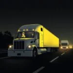 DQ File Setup and Monitoring visual of a semi-truck traveling at night under FMCSA compliance protocol