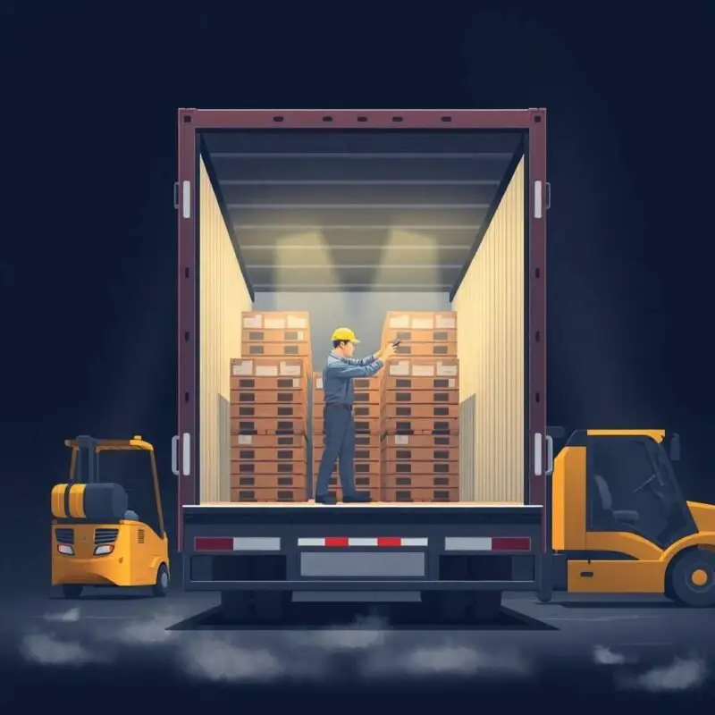 DQ File Setup and Monitoring illustrated with a worker verifying secured cargo inside a trailer