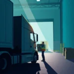 drug and alcohol testing management visualized through a truck driver loading cargo inside a compliance-monitored warehouse