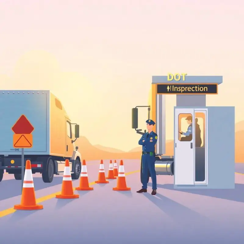 FMCSA Compliance Help for Owner-Operators visualized at a DOT roadside inspection with officer and truck driver