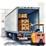 FMCSA Compliance Help for Trucking Companies shown as a driver secures pallets inside a semi-truck trailer during warehouse loading