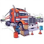 FMCSA compliance services for owner-operators illustrated by a mechanic inspecting tools beside a semi-truck during roadside maintenance