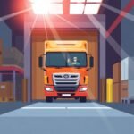 FMCSA compliance services for owner-operators illustrated by a driver preparing to exit a warehouse loading dock in a commercial truck