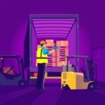 FMCSA Compliance solutions for Owner-Operators visualized through a truck driver scanning cargo inside an open trailer at a warehouse loading dock.