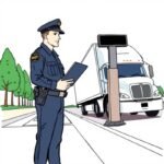 DOT officer inspecting a truck at a weigh station as part of FMCSA Compliance solutions for Owner-Operators.